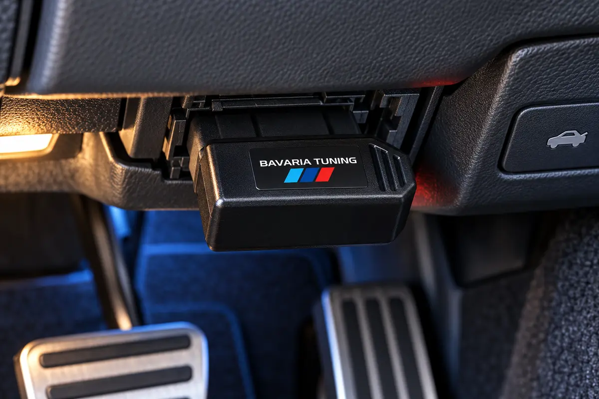 Bavaria Tuning Remote-Dongle am OBD-Anschluss eines Fahrzeugs