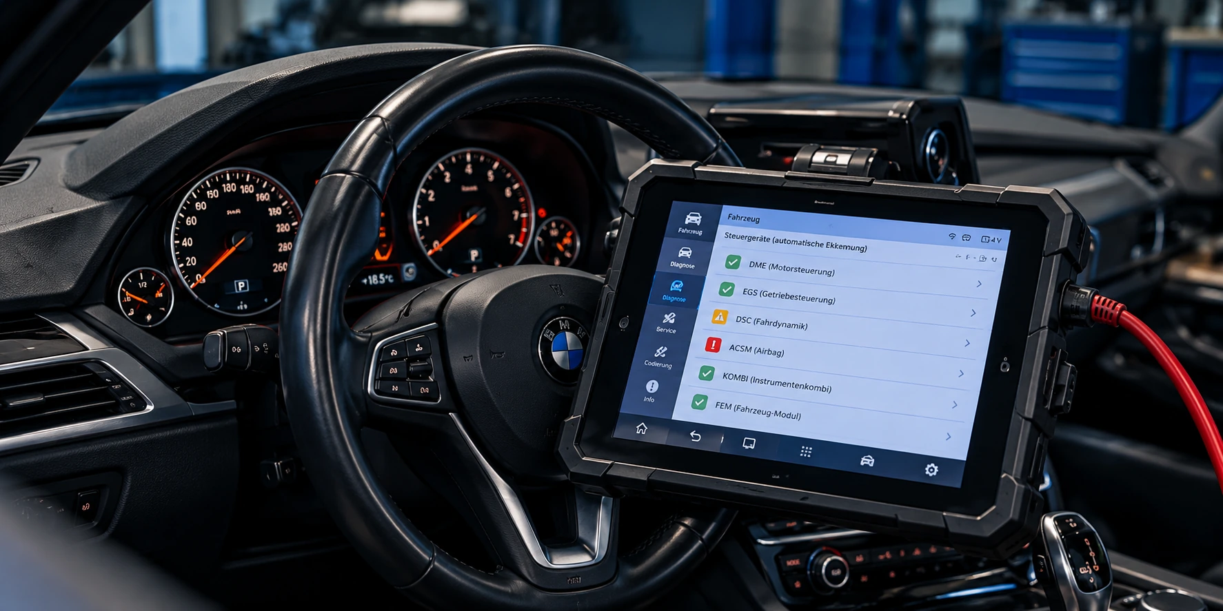 BMW-Instrumente mit Diagnose-Tablet